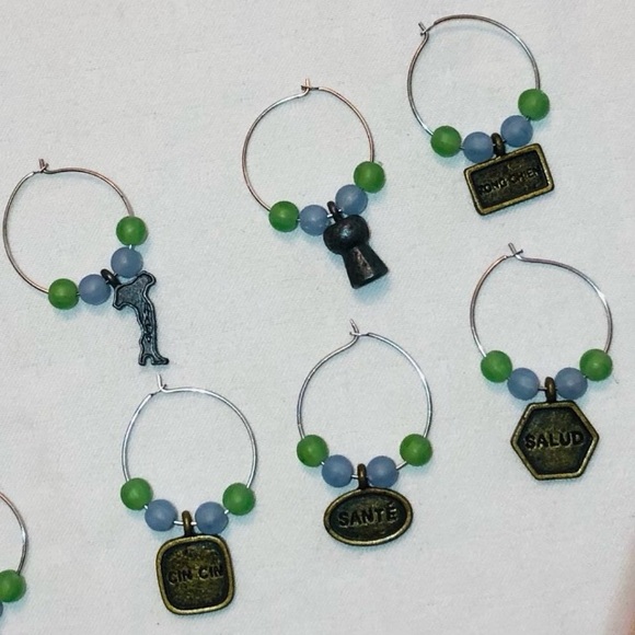 Wine and Cheese Knife Set of 4 & Wine Glass Beaded Charm Identifier Set of 10 - Picture 5 of 5